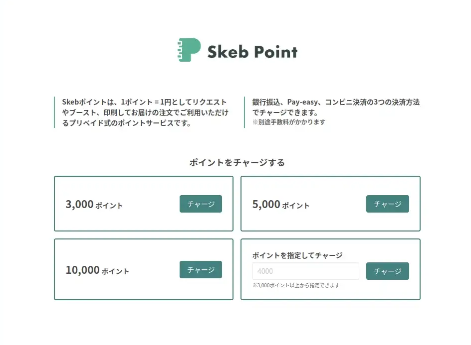 Skeb（スケブ）のSkeb Point（スケブポイント）の購入画面